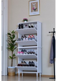 Resim Eliusta Berry Beyaz 8 Raflı 4 Düşer Kapaklı Ayakkabılık 72 Cm Genişlik X 168x26 Cm Ayakkabılık Beyaz 