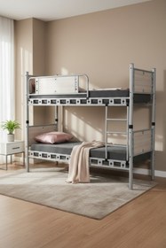 Resim ARGİMO Elegan Genç Çocuk Odası Ahşap Başlıklı Metal Ranza Ve Karyola 90x190 