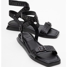 Resim Luvishoes Carril Siyah Hakiki Deri Troklu Kadın Sandalet Siyah 