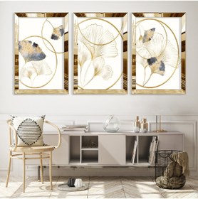 Resim Zevahir Mobilya Dekorasyon Gold Aynalı Pleksi Çerçeveli Minimalist Aynalı Üçlü Mdf Tablo Seti 