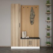 Resim Minar Kale Dekor Panel 1 Kapaklı 1b Raf Portmanto + Ayakkabılık Minderli Beyaz Dore 