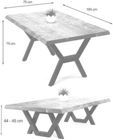 Resim Doğal Ağaç Masif Hibrit Kütük Yemek Masası ve Sehpa 75cm x 185cm 