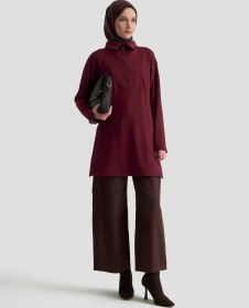 Resim Armine Trend Yakası Taş Detaylı Yarım Fermuarlı Tunik Mürdüm 25kt406 Mürdüm 