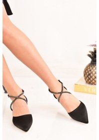 Resim Modaonn Kadın Taş Detaylı Topuklu Saten Ayakkabı Siyah 