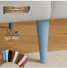 Resim Ahşap Ayak 12 Cm Açık Mavi M8 Civatalı Bağlantı Aparatlı Dolap Mobilya Koltuk Kanepe Destek Ayağı Ayakları Açık Mavi 