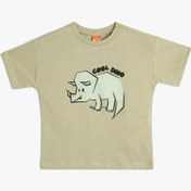 Resim Erkek Bebek Dinozorlu Tişört Kısa Kollu Bisiklet Yaka Pamuklu 