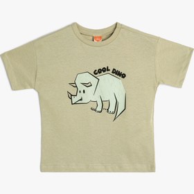 Resim Erkek Bebek Dinozorlu Tişört Kısa Kollu Bisiklet Yaka Pamuklu 