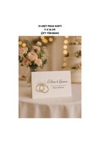 Resim Nişan Yüzüklü Masa Kartı - Çift Yön Baskı - 11x16cm - İsme Özel - Nişan Kartı - Nikah Kartı 