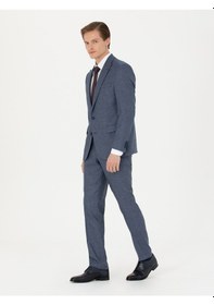 Resim Cacharel Lacivert Slim Fit Mikro Desenli Kırlangıç Yaka Takım Elbise 