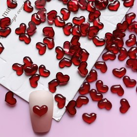 Resim 100 adet Sevgililer Günü 3D Kırmızı Kalp Tırnak Süsleri - Koku İçermez, Eller & Ayaklar için DIY Manikür Dekorasyonları 
