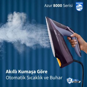 Resim Philips Optimaltemp Akıllı Kumaşa Göre Isı Ayarlı Azur 8000 Serisi 240G Şok Buhar 55G/DK Sürekli Buhar 3000W Kumaşa Göre Isı Ayarlayan Elite Taban Ütü Isı Sıfır Yanık Garantisi 