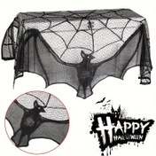 Resim Halloween Dantel Perde Siyah Yarasa Örümcek Masa Örtüsü Şömine Manteli Eşarp Kapak Halloween Ev Odası Cobweb Korku Dekorasyonu, Noel 