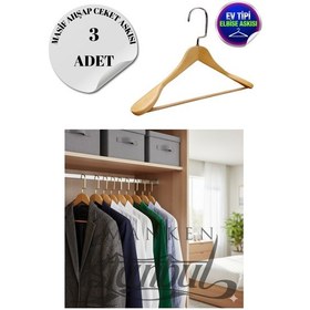 Resim Ceket Askısı 44 Cm Masif Ahşap Gümüş Kancalı Takım Elbise Kıyafet Askısı Ev Tipi 3 Adet Diğer 