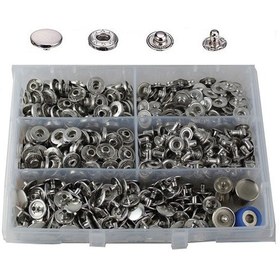 Resim 200 Set Metal Nikel Paslanmaz 15 Mm Çıt Çıt Düğme ve Çakım Kalıbı 