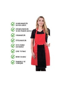 Resim Star Ayar Askılı Havlulu Mutfak Önlüğü Seti Havlulu Önlük Kırmızı-siyah 