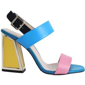 Resim Poletto Hakiki Deri /tekstil Pembe-sıyah-sarı Sandalet Topuklu 6564 161 V1-2334 Pembe-sıyah-sarı Pembe - Siyah - Sarı 