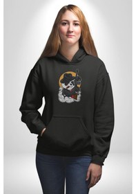 Resim Gangster Panda Kadın Erkek Siyah Kapüşonlu Sweatshirt Hoodie Siyah 