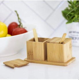 Resim 2pcs Baharatlık - Tuzluk Ahşap Bambu 4915 Çok Renkli 