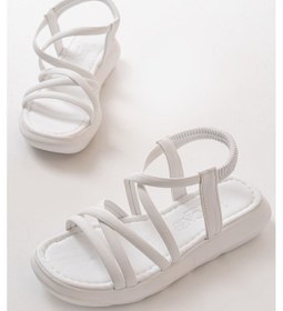 Resim 841-841 Beyaz Lastikli Günlük Kadın Sandalet Bej 