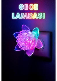 Resim Rgb Gece Lambası Çiçek Tip On/off Tuşlu Koridor Hol Işığı Uyuma Işığı Renkli Işık Beyaz Gc06 Pembe 