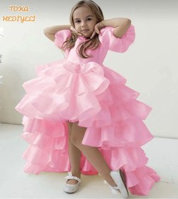 Resim Cloudy Kuyruklu Pembe Kız Abiye Elbise - 11 Yaş 