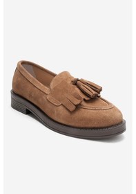 Resim Luvishoes Luvi Shoes Milina Toprak Süet Püsküllü Hakiki Deri Kadın Loafer Ayakkabı Toprak 