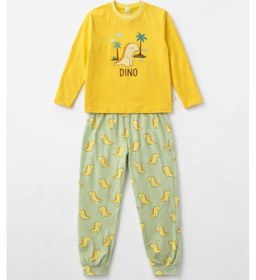 Resim Aden Kids Pamuk Çocuk Uzun Kollu İnce Pijama Takımı Yeşil 