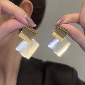 Resim 1 Çift Japon ve Kore Tarzı Kısa Video Stili Gerçek Altın Kaplama Fırçalanmış Rombo Küpeler 