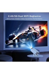 Resim TEKNOBO Taşınabilir Android Projeksiyon Wifi Destekli Akıllı Sinema Projektör Beyaz Ultra HD 