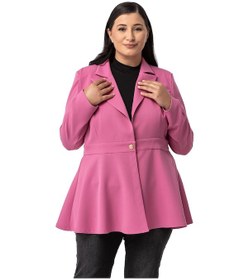 Resim Disentis Büyük Beden Tek Düğmeli Belde Bant Detaylı Kloş Astarsız Gül Kurusu Ceket-gül Kurusu Gülkurusu 