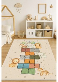 Resim Sevimli Dostlar Seksek Çocuk Odası Halısı Bej 