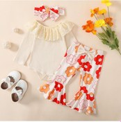 Resim Haki Bebek Çan Dipleri Yürümeye Başlayan Yenidoğan Kız Kıyafetler Sonbahar Kış 3 6 9 12 18 Ay Çiçek Baskı Parlama Pantolon Kızlar İçin Haki 