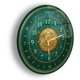 Resim Yeşil Gold Detay Cam Duvar Saati - 60*60 Cm 