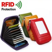 Resim Zipper Kredi Kartı Tutucu, RFID Engelleme Debriyaj Cüzdanı 12 Kart Yuvası ile, Kadınlar için Küçük Kart Kılıfı 