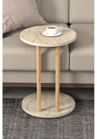 Resim C Sehpa Yuvarlak 36 Cm Çap Tekerlekli Şık Tasarım Koltuk Yan Sehpa Zigon Servis Sehpası Traverten - Traverten Traverten 