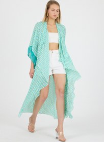 Resim Laranor Puantyeli Şal Yaka Kol Ucu Saten Detay Volan Kol Şifon Maxi Kimono Kaftan Plaj Giyim 25L8115 