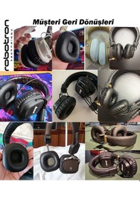 Resim Marshall Major 1 2 Uyumlu Kulaklık Pedi Marshall Kulaklık Sünger Siyah Deri + Siyah Hasır Ped 