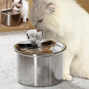 Resim 1 adet 2L Kedi Başlı Fıskiye Tarzı Paslanmaz Çelik Evcil Hayvan Otomatik Filtreli Su Dağıtıcısı, Ultra-Sessiz Su Pompası, Küçük ve Orta Boy Kediler ve Köpekler için Otomatik İçme İçin Uygun 