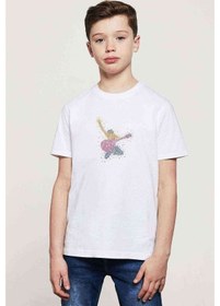 Resim Tshirthane Gitar Rock Roll Music Baskılı Unisex Çocuk Beyaz T-Shirt 