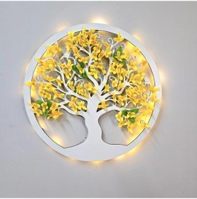 Resim Led Işıklı Ve Sarı Sakura Hayat Ağacı Tablo 40cm - Beyaz 
