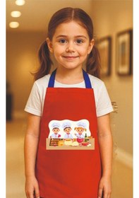 Resim Çocuk Mutfak Önlüğü Etkinlik Önlüğü 4-12 Yaş Aktivite Önlüğü Kırmızı 