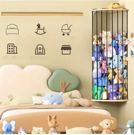 Resim Oyuncak Deposu Siyah Lastikli Köşe Rafı Yerden Tasarruf Peluş Oyu 