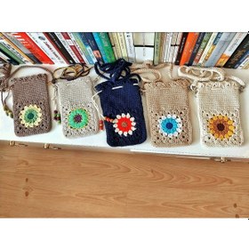 Resim Kemzey Handmade Çiçekli Telefon Çantası, Motifli Tığ İşi Telefonluk, El Yapımı Telefon Kılıfları Taş - Sarı 