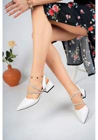 Resim Bulutmod Ba04149 Beyaz Kadın Iki Taşlı Günlük Abiye Kısa Topuklu Ayakkabı Beyaz 