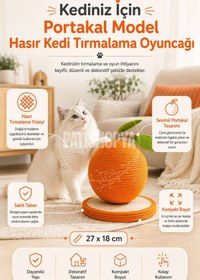 Resim PATİSHOPYA Kedi Tırmalama Portakal Model Hasır Kedi Tırmalama Oyuncağı 27x18 Cm Sabit Tabanlı Dekoratif Kedi Oyuncağı 