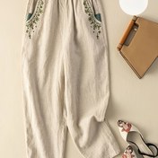 Resim Vintage Nakışlı Havuç Desenli Kadın Yazlık Düz Paça Geniş Kesim Kot Pantolonlar Tek Renk Çok Yönlü Günlük Dokuzlu Pantolon 