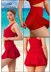 Resim Missmaral Mini Şort Etek Görünümü Etek Içi Şortlu Cepli Spor Tasarım Tenis Deniz Havuz Fitness Kırmızı 1107 Kırmızı 