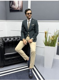 Resim Lux İtalyan Stil Erkek Takım Elbise Klasik Ve Modern Stil Petrol Yeşili 
