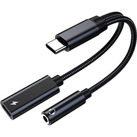 Resim Fayshow 2 Arada 1 USB C Ila 3.5 mm. Aux Sesli Kulaklık Şarj Cihazı Adaptörü PD60W Kordon Siyah (Yurt Dışından) 