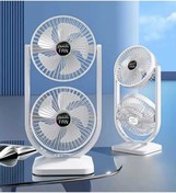 Resim Everest Grup Şarjlı Mini Fan, Taşınabilir Çift Başlıklı Sessiz Vantilatör, Type Girişli 3 Kademeli oynar başlık 